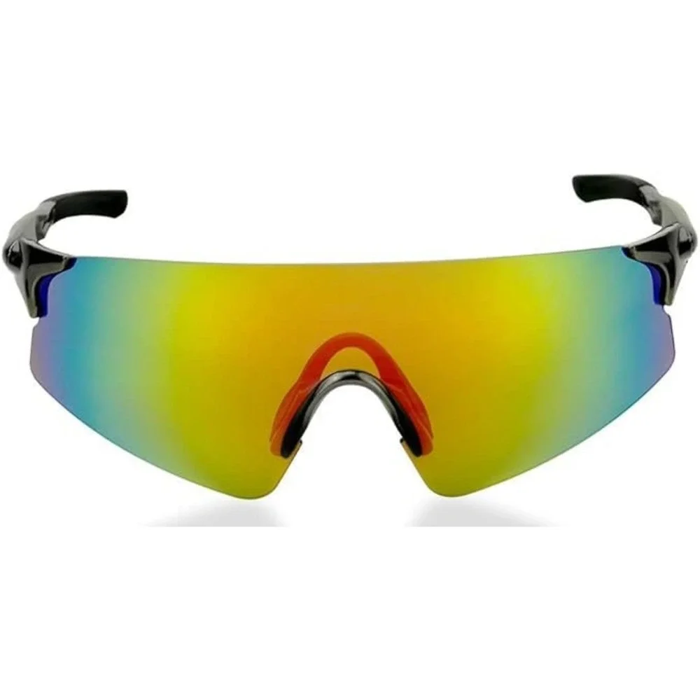 Mens Rimless Wrap Around Sport Sunglasses Iridescent Rainbow Shield Gunmetal New